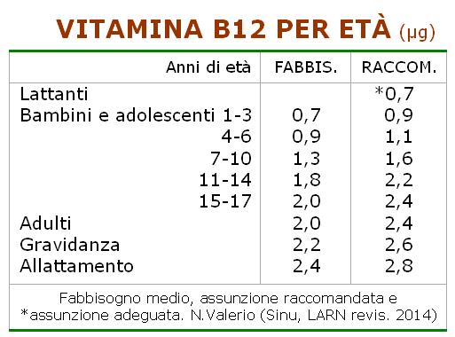 Vitamina B12 per età