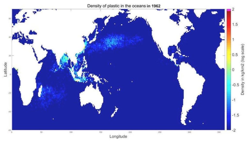 Densità della microplastiche negli oceani nel 1962