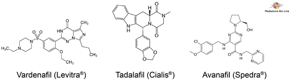 Fig.2 – Formule di struttura molecolare di vardenafil, tadalafil e avanafil - Viagra