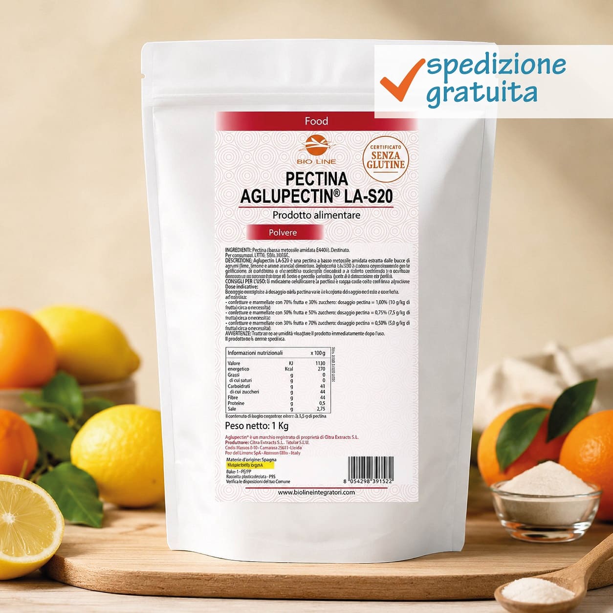 Aglupectin_1Kg_sg Pectina Aglupectin® LA-S20 - Prodotto alimentare in polvere (E440 ii) - Utilizzo solo a caldo - immagine 1