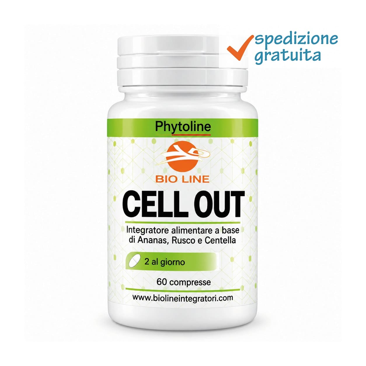 Cell out_60cpr_sg Cell Out - Integratore in compresse di ananas, rusco e centella - Con sostanze utili per contrastare gli inestetismi della cellulite - immagine 1