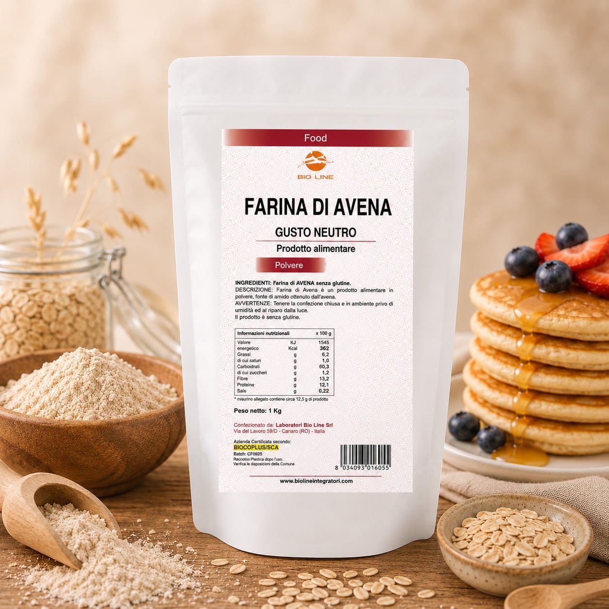 Farina di avena neutro_1Kg Avena Farina Neutra - Prodotto alimentare in polvere - Senza glutine - Sostanza pura senza eccipienti - immagine 1