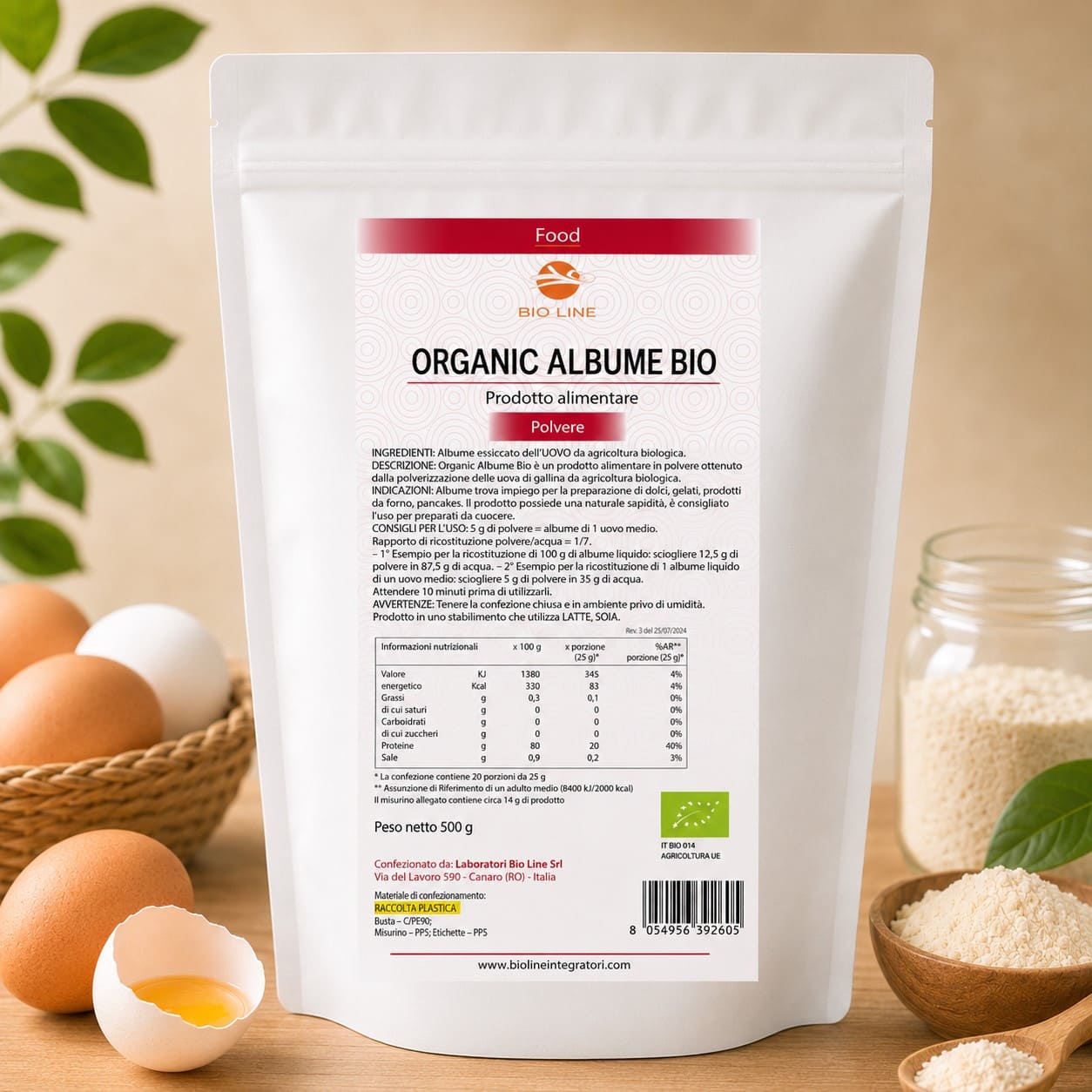 Albume Bio_500g Albume in Polvere BIO - Prodotto alimentare - Origine biologica - Sostanza pura senza eccipienti - immagine 1