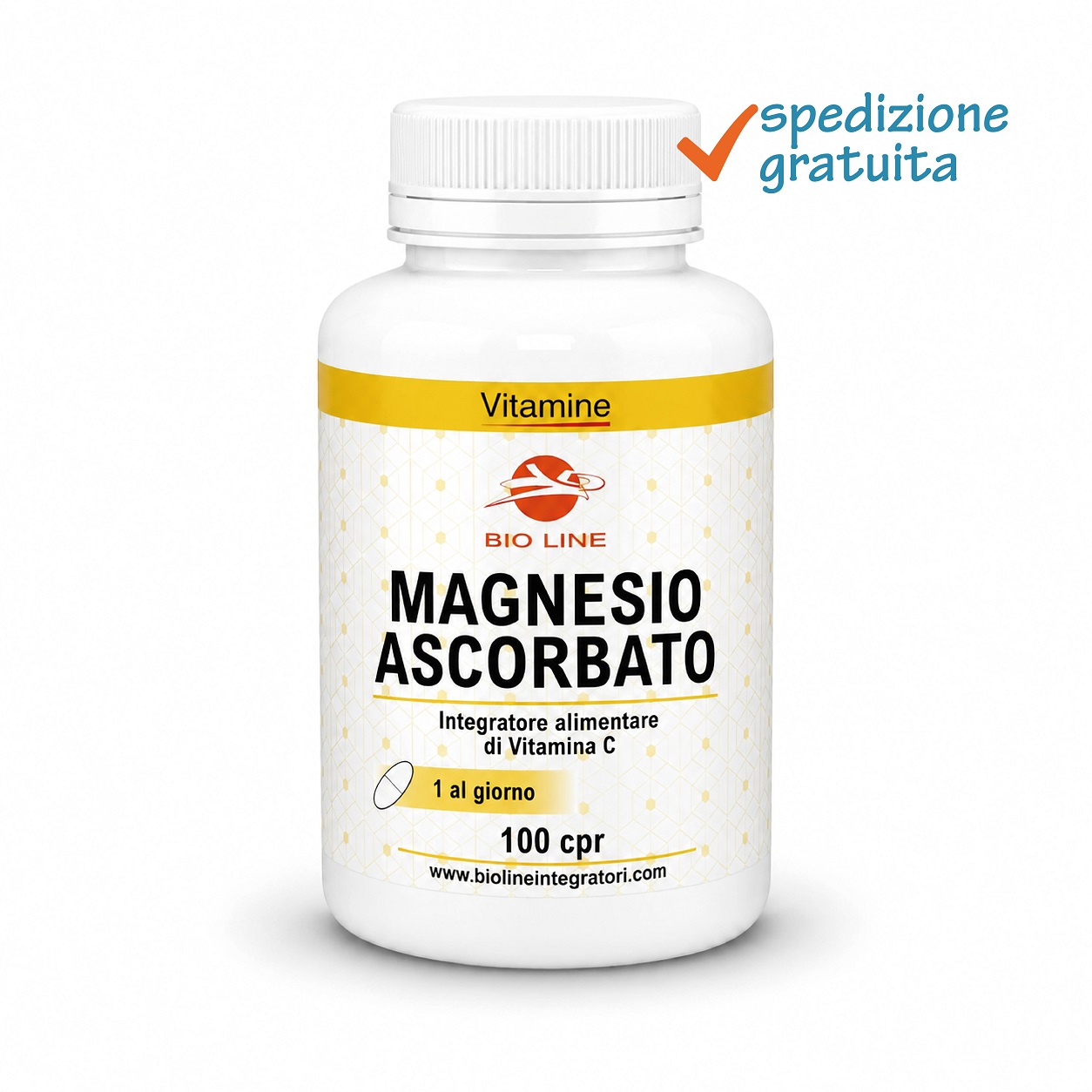 Magnesio ascorbato_100cpr_sg Ascorbato di Magnesio - Integratore in compresse di vitamina C - Utile per l'azione antiossidante - immagine 1