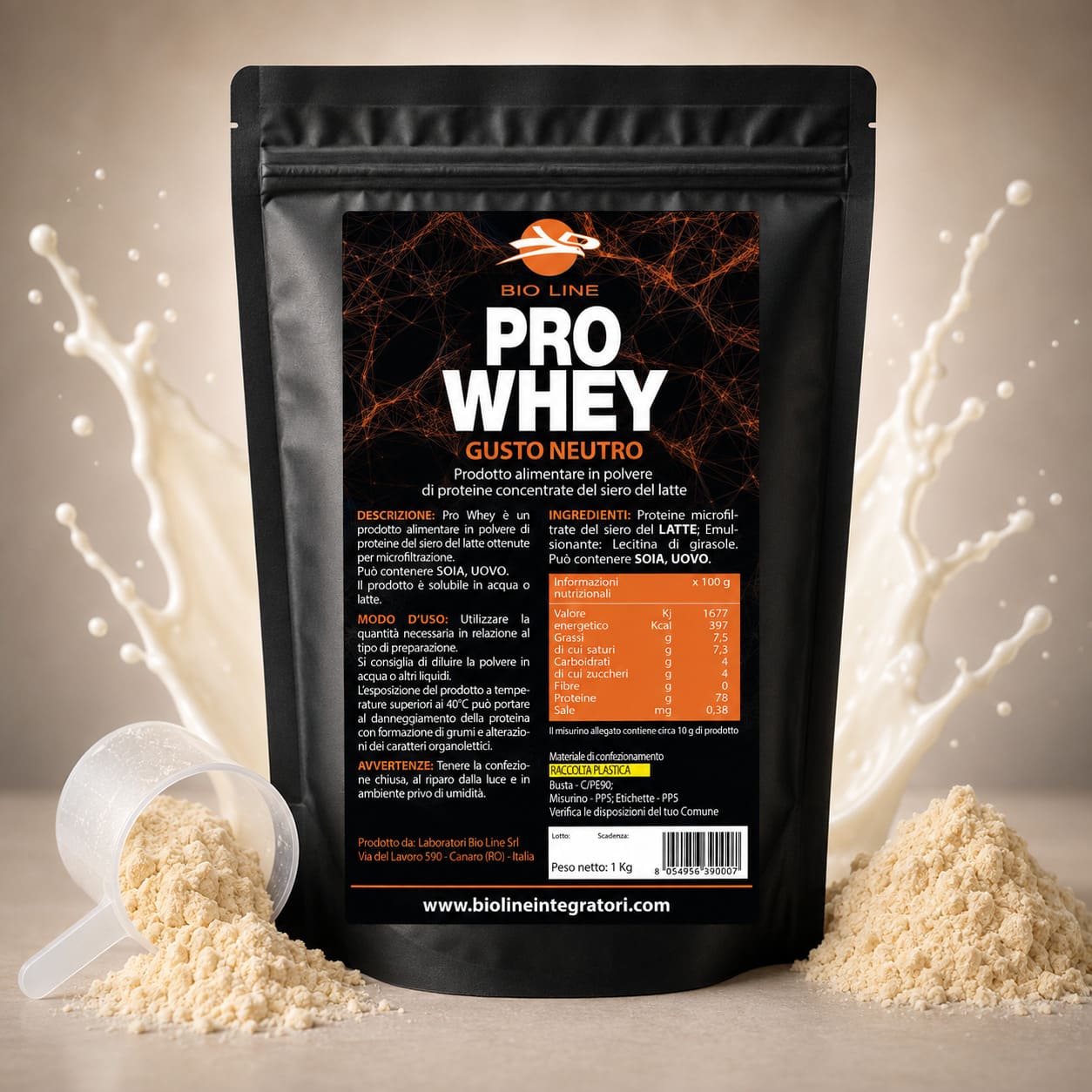 Pro whey 1 Kg_Neutro Pro Whey Neutro - Alimento in polvere di proteine concentrate del latte - Sostanza pura con lecitina - Ottima assimilazione - immagine 1