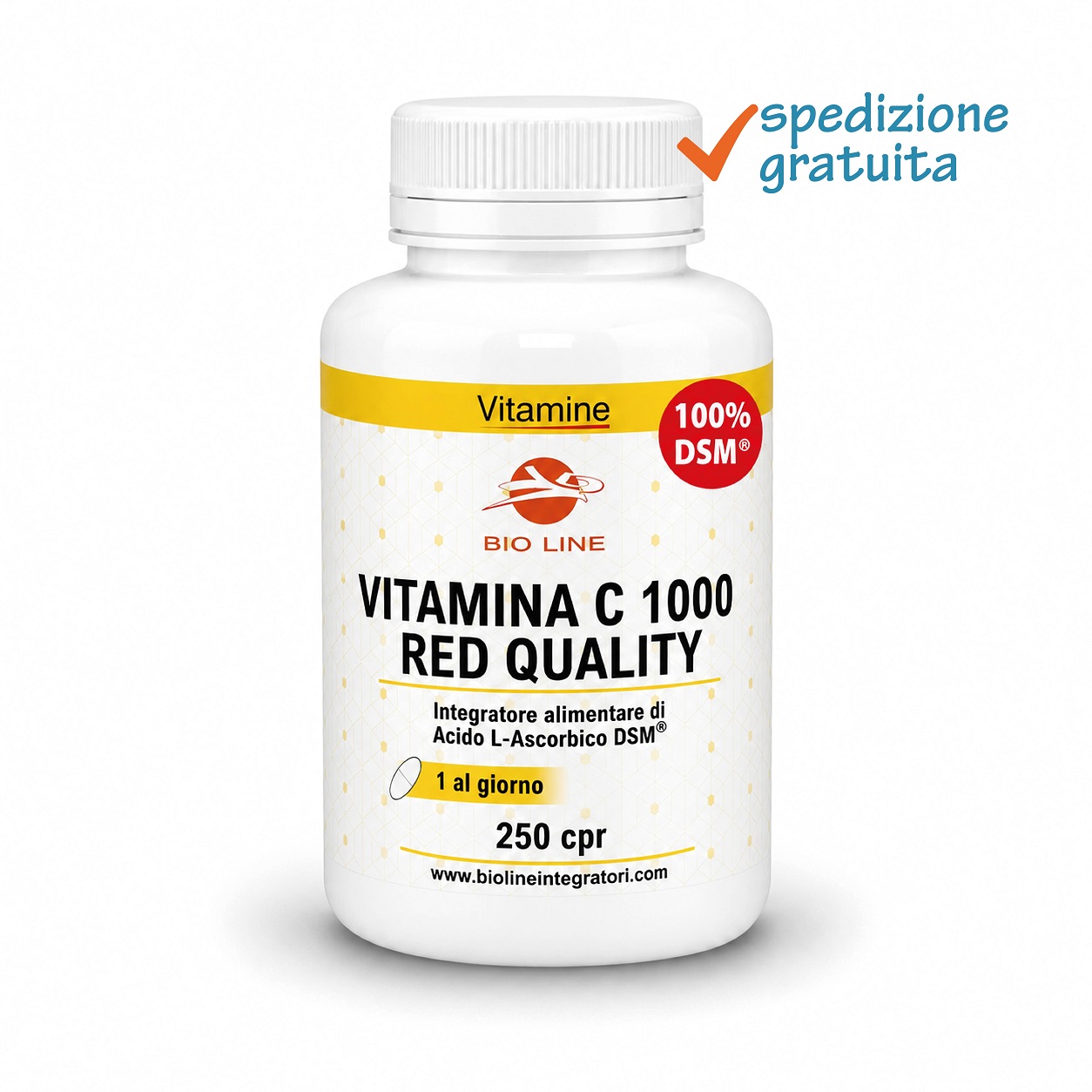 Vitamina C_Red quality_250cpr_sg Vitamina C TAB Red Quality (DSM) - Integratore in compresse di vitamina C - Utile per l'azione antiossidante - immagine 1