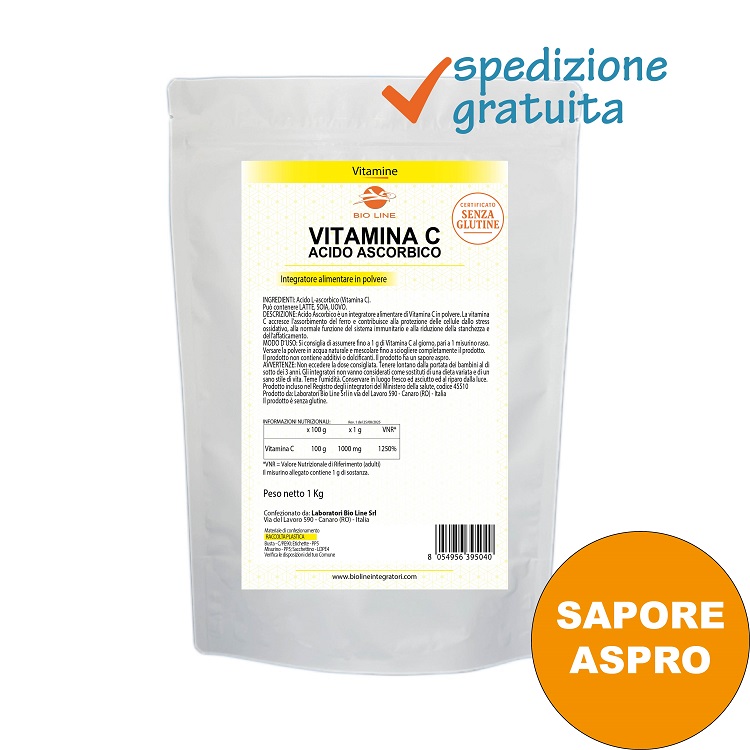 ac ascorbico 1 kg sg Acido Ascorbico - Integratore in polvere in busta di vitamina C ad azione antiossidante - Sostanza pura senza eccipienti - immagine 1