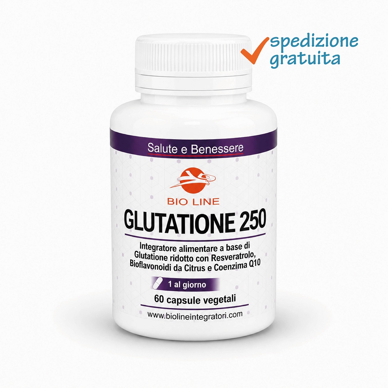 Glutatione250_60cps_sg Glutatione 250 - Integratore di glutatione ridotto con resveratrolo, bioflavonoidi e coenzima Q10 - immagine 1