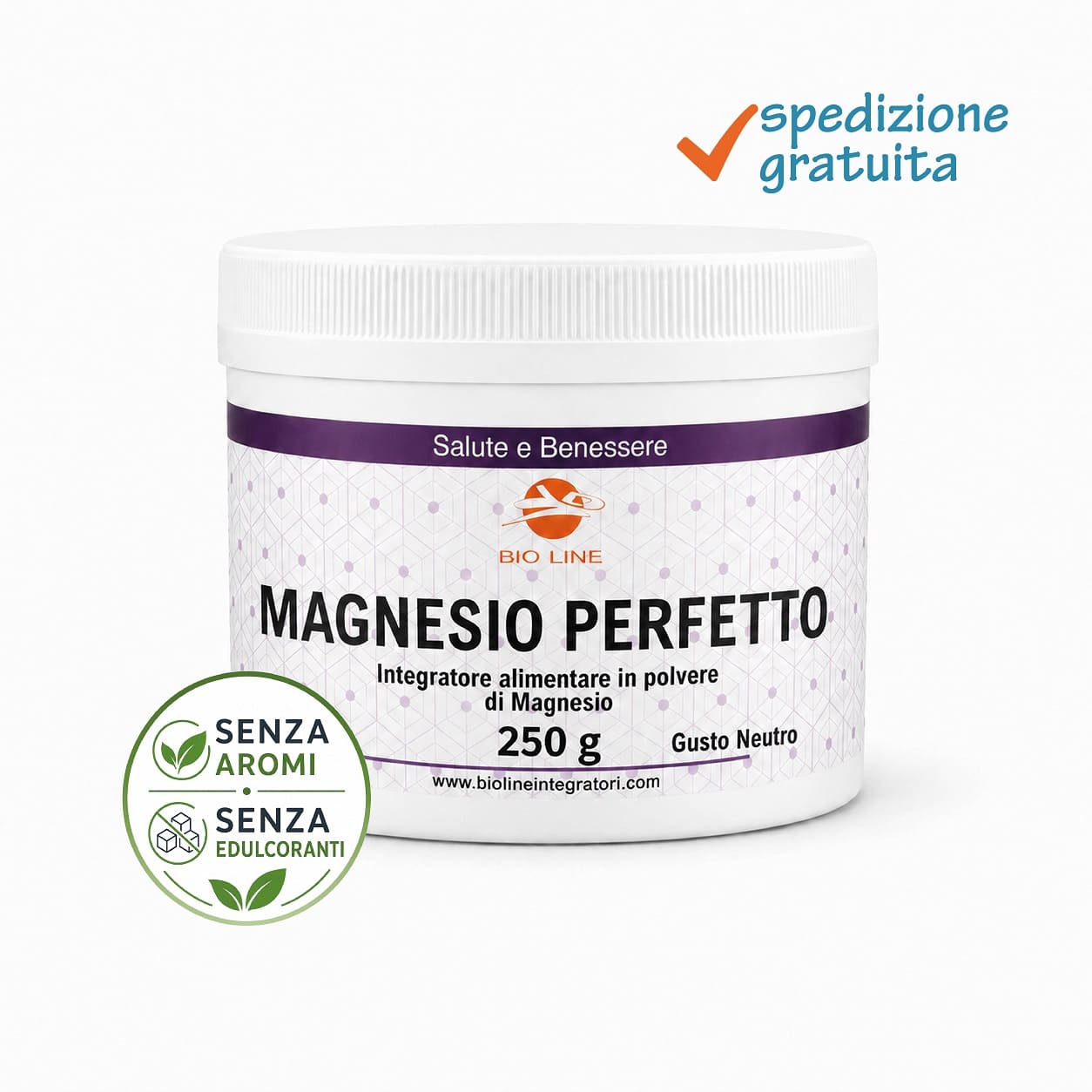 Magnesio perfetto neutro_250g_sg Magnesio Perfetto Neutro - Integratore in polvere di magnesio da 5 fonti - Utile per la funzione muscolare - immagine 1